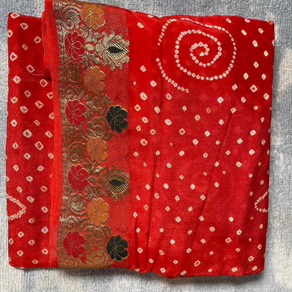 Orange Bandini Sari + High Collar Blouse